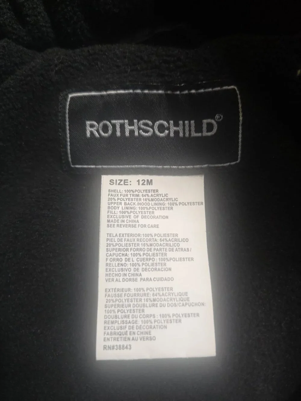 Rothschild 1881 Expedition Baby Pram Snowsuit 12M Black Faux Fur Hood Footed